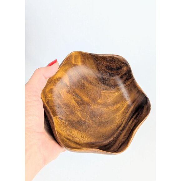 Set of 2 Vtg 60s Hawaiian Monkey Pod Wood Bowls Hand Carved Polynesian Decor - Picture 5 of 7